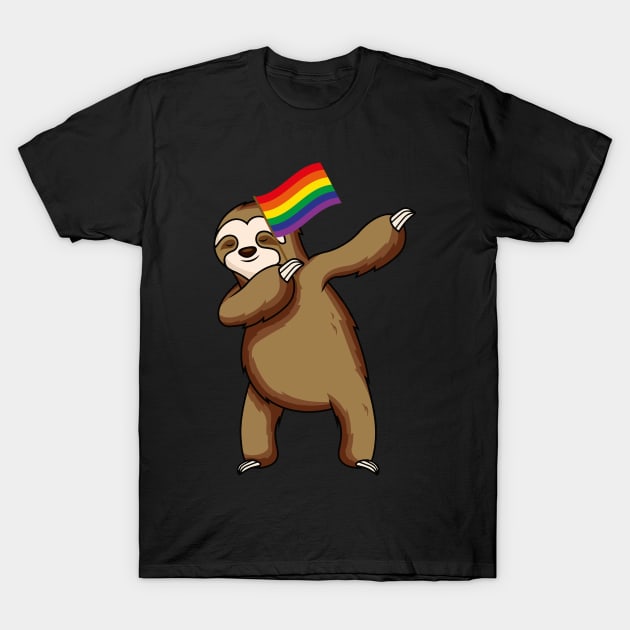 Sloth Dabbing Gay Lesbian Resis LGBT Flag T-Shirt by kateeleone97023